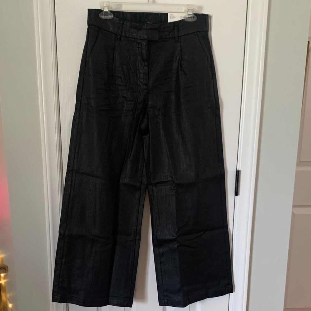 American Eagle High-Rise Ultra Wide Leg Trouser Jean Black Stretch Sz. 4 S NWT